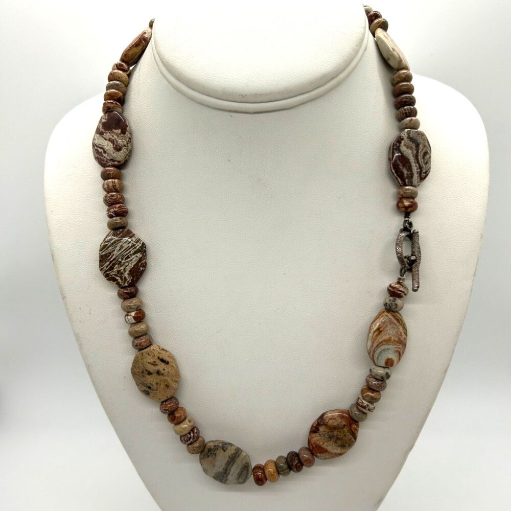 Handcrafted Jasper Necklace Multi-Color Beaded Earth Tone Artisan Stone 20"